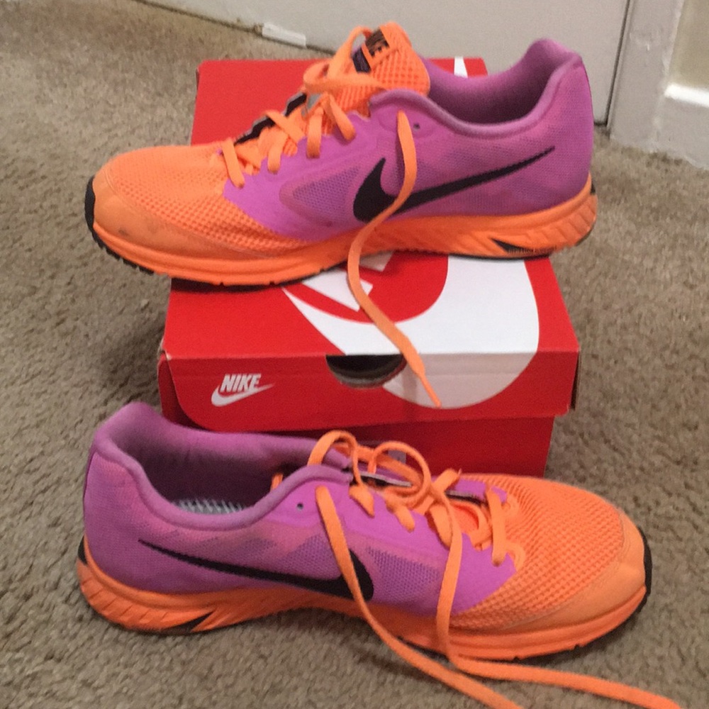 Pink and orange lightweight running shoes